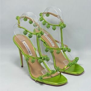 Aquazzura Cha Cha Cha Metallic Leather Sandals size 39